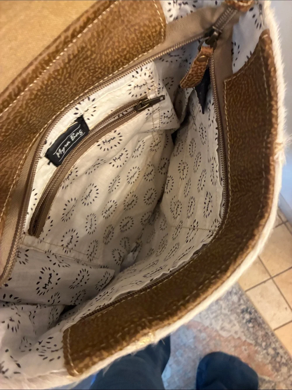 Myra Bag White Backpack with Gold‎ Speckle and Brown Trim